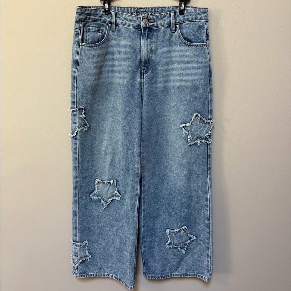 J for Justify Wide Leg Distressed Star Jeans Size 13